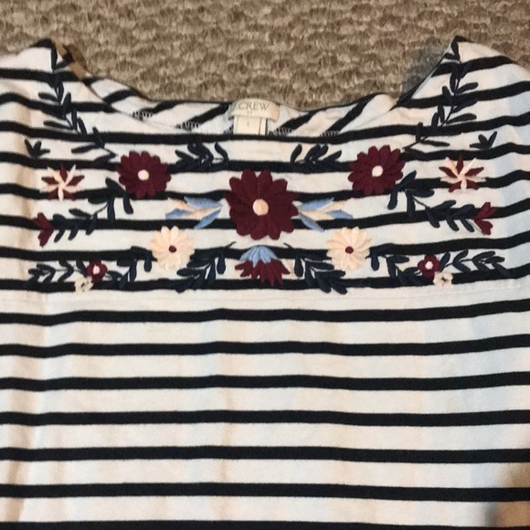 J. Crew Floral Bell Sleeves Striped Blouse - Picture 2 of 6